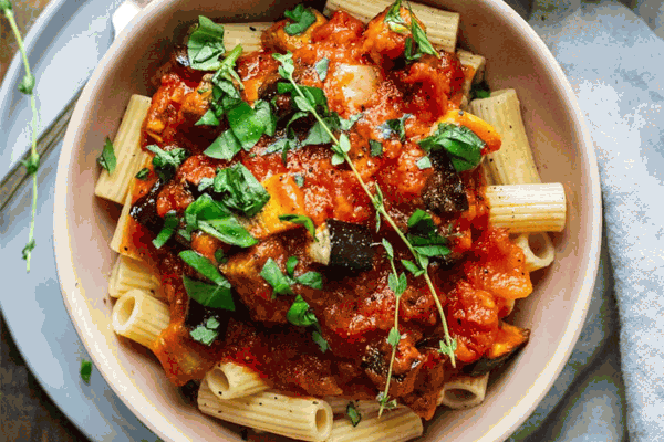 Pasta amb albergínia rostida ecològica